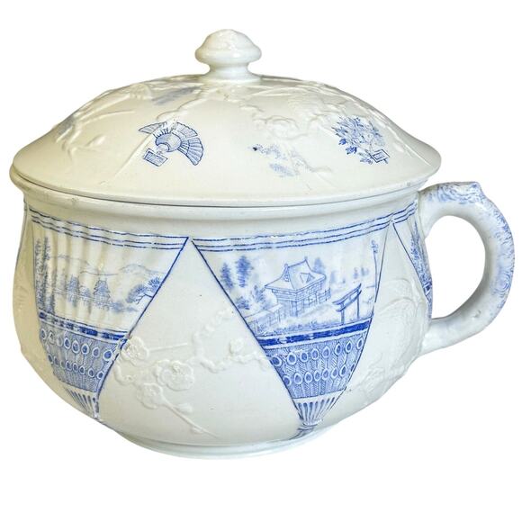 Wedgwood Antique Chamber Pot Blue and White Transferware with Lid-Excellent - Picture 1 of 9